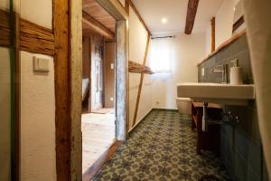 a bathroom with a sink and a counter top at Schlossmühle Schieritz in der Nähe von Meißen in Schieritz