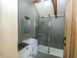 a bathroom with a sink and a shower at Wrens Nest in Kingsbridge +26 photos
