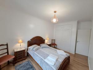 ein Schlafzimmer mit einem Bett, einem Stuhl und einer Lampe in der Unterkunft Appartement 4 pièces in Ponte de Lima