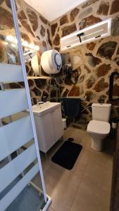 a bathroom with a toilet and a ladder in a room at Oasis house in Nazaret