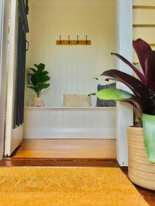 a room with a bath tub with a potted plant at Charming 5BR Family Home w/Pool 10min from Airport in Brisbane