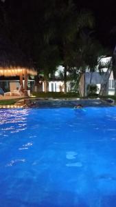 ein großer blauer Pool mit einer Person darin in der Unterkunft Casas Real Imperio Blue in Xochitepec