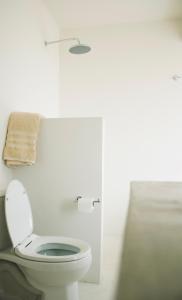 uma casa de banho com um WC e uma toalha na parede em Casa Luni em Puerto Escondido