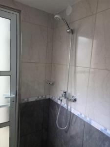 y baño con ducha con cabezal de ducha. en Moderno Apartamento Mendoza Céntrico en Mendoza