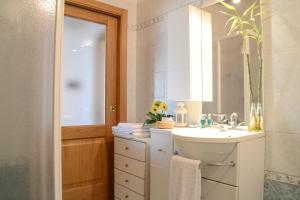 a bathroom with a sink and a mirror at Agritur de Poda Apartments in Flavon