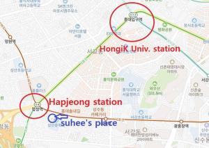 a map of the harrogate station at Two bedroom Apt Hongik University in Seoul