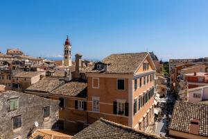 an aerial view of a city with a clock tower at Artist Loft in Corfu