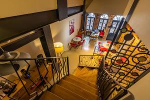 an overhead view of a kitchen and a living room at Calanthe Residence in Istanbul