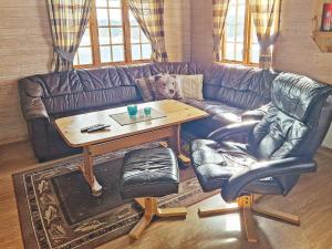salon z kanapą, stołem i psem w obiekcie 6 person holiday home in Nordli w mieście Holand
