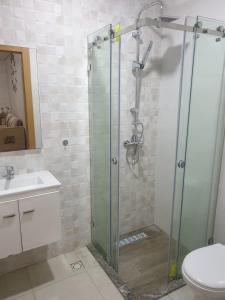 uma casa de banho com um chuveiro, um WC e um lavatório. em Apartment Anis Nador Al Jadid em Nador