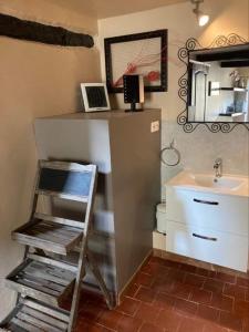 Łazienka z umywalką, drabiną i lustrem w obiekcie Maison de charme en Provence w mieście Mirabel-aux-Baronnies