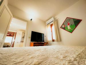1 dormitorio con 1 cama y TV de pantalla plana en Appartamento vicino al centro di Olbia, en Olbia