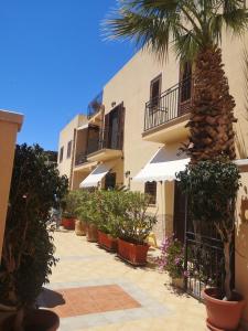 una fila di edifici con piante e una palma di APPARTAMENTO A SAN VITO LO CAPO STANZA CON BAGNO a San Vito lo Capo