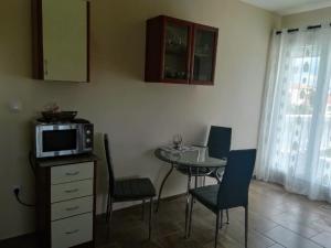 a kitchen with a small table and a microwave at Apartments Mona Lisa in Raslina