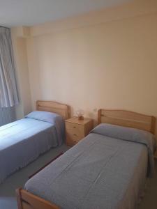 um quarto com duas camas e uma cómoda em HABITACIONES PENSION EL PARQUE em Sabiñánigo