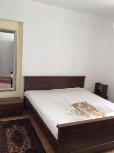 um quarto com uma cama e um espelho em Apartment Novi Vinodolski em Novi Vinodolski