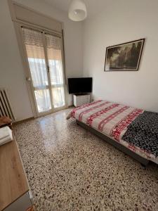 a bedroom with a bed and a flat screen tv at App di Myrò in Reggio Emilia