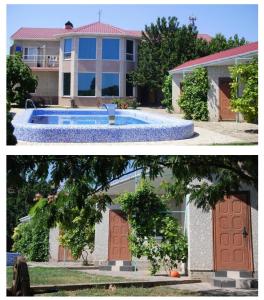 two pictures of a house and a house with a pool at ВИКЕНД in Karolino-Buhaz