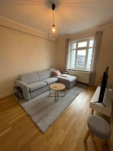 a living room with a couch and a table at Les chambres du Graoully - Le 109 - Metz Gare - Parking inclus - NO S-model in Metz