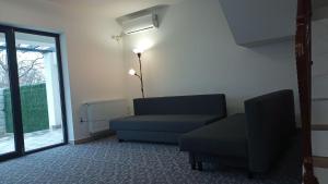 a room with a couch and a chair and a lamp at JoyGate entire villa in Otopeni
