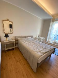 1 dormitorio con cama y espejo en la pared en Camera via Roma en Follonica