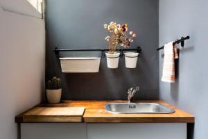 a bathroom with a sink and two potted plants at Townhouse with dreamy terrace in Valletta +40 photos