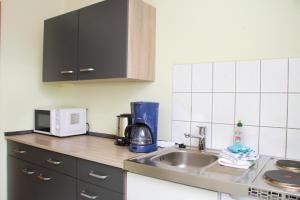 a kitchen with a sink and a microwave at Ferienwohnung Elbgarten in Bad Schandau