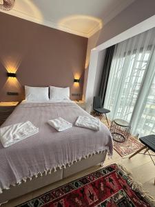 伊斯坦堡的住宿－特瑞斯住宿加早餐旅館，一间卧室设有一张床和一个大窗户