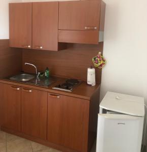 a small kitchen with wooden cabinets and a sink at Agriturismo L'Erpice in Francavilla al Mare