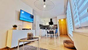 Telewizja i/lub zestaw kina domowego w obiekcie Le SMART - Parking - Terrasse - Wifi - Mulhouse - Relax BNB