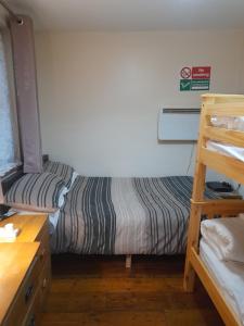 ein kleines Schlafzimmer mit einem Etagenbett und einer Leiter in der Unterkunft Bubblesbnb, 1 bedroom flat in London