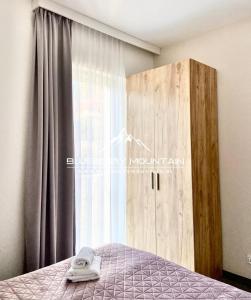 a bedroom with a bed and a window with at Blueberry Mountain Czarna góra in Biała Woda