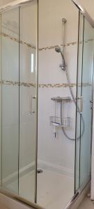 a shower with a glass door in a bathroom at La petite maison de Meschers in Meschers-sur-Gironde