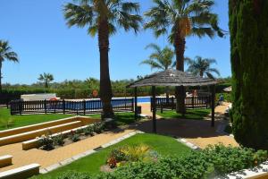 park z palmami i parasolem w obiekcie Luxury Apartment in Marina de Isla Canela- Beach Front w mieście Huelva