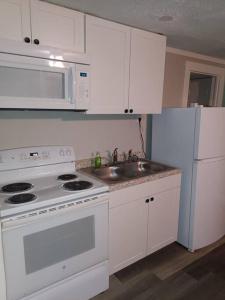 a kitchen with a white stove and a sink at Cute 1 Bdrm House that sleeps 3 in Petersburg