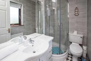 un bagno con lavandino, doccia e WC di Sleepy Rock a Dungarvan