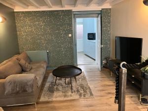 ヴィエンヌにあるDuplex Viennoisのソファとテレビのあるリビングルーム