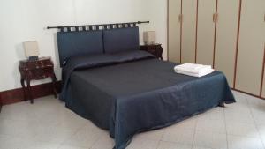 a bedroom with a blue bed with two night stands at Appartamento Corte Zappa in Venice