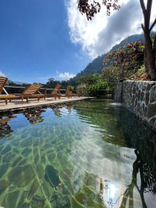 a pool of water with some chairs in it at Loma Nevada Minca Hotel in Minca