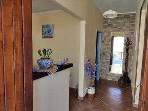 a hallway with a vase of flowers on a counter at Casa Spezzara (tra Tropea e Capo Vaticano) in Santa Domenica