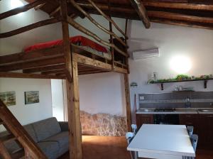 sala de estar con cama elevada y cocina en Rifugio Mareneve le Villette, en Linguaglossa