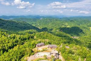 an aerial view of a house in the middle of a forest at Hibernation Station - MTN Views near Asheville! in Swiss