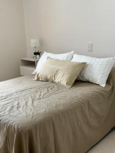 ein Bett mit zwei Kissen darauf in einem Schlafzimmer in der Unterkunft Maipu Wine & Oil in Maipú