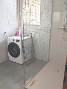 a washing machine in a bathroom with a window at Gîte à louer in Labergement-Sainte-Marie