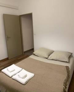 um quarto com uma cama com duas toalhas em Appartement Les Halles Narbonne em Narbona