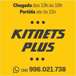 a yellow sign with the words kites plus on it at Kitnets Plus in São Carlos