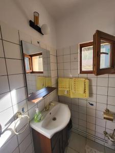 a bathroom with a sink and a mirror at Casa Roza in Breaza de Sus