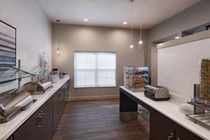 a kitchen with counters and a window in a room at Residence Inn by Marriott Austin The Domain Area in Austin