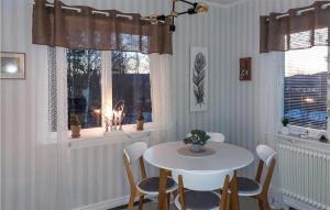 a dining room with a white table and chairs and windows at Gorgeous Home In Sunnemo With Kitchen in Sunnemo