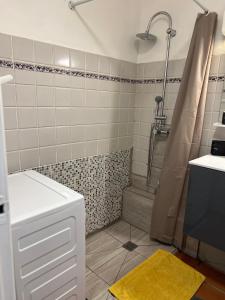 W łazience znajduje się prysznic i umywalka. w obiekcie Studio Douceur Karamel 327 w mieście Belle-Allée